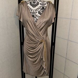 NWOT YOANA BARASCHI DARK BIEGE WITH A HINT OF GOLD MIDI style dress! Size 6!
